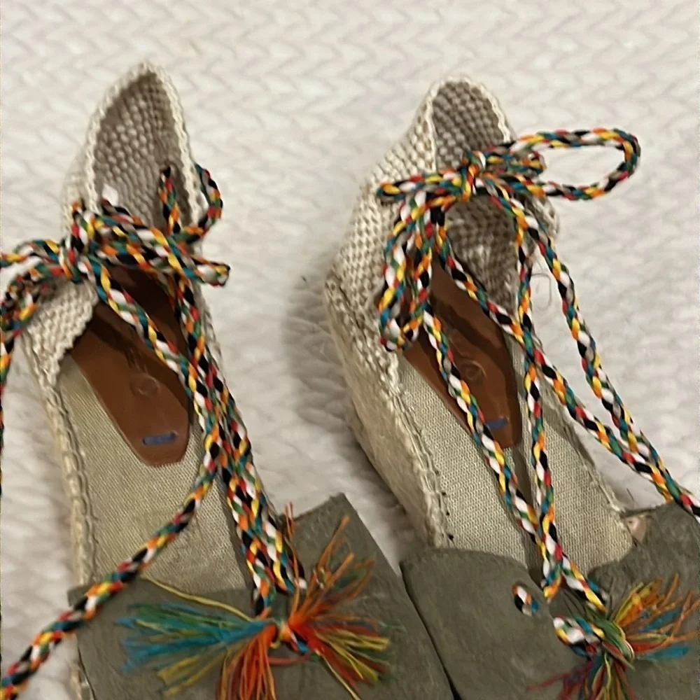 Suyute Spain Espadrille Multicolor Ankle Tie Wedge Sandals Size 38